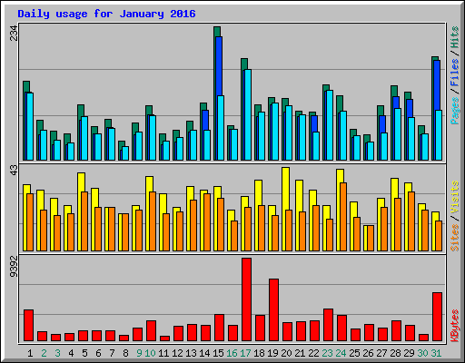 Daily usage for January 2016